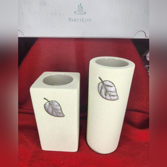 Party Lite Meadows Breeze Duet Light Green Leaf Tea Light Holders new - Picture 1 of 8